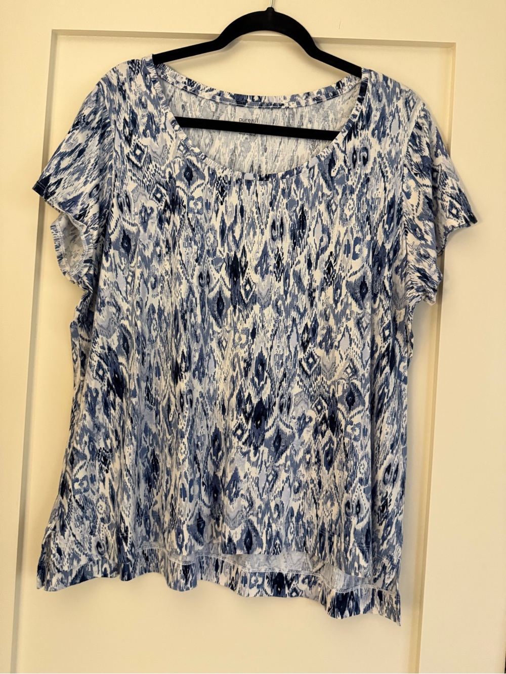 J Jill Women's Blue Ikat Scoop Neck Short Sleeve Top